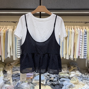 2026早春新时尚波点短款吊带娃娃衫韩系内搭短袖T恤两件套女51296