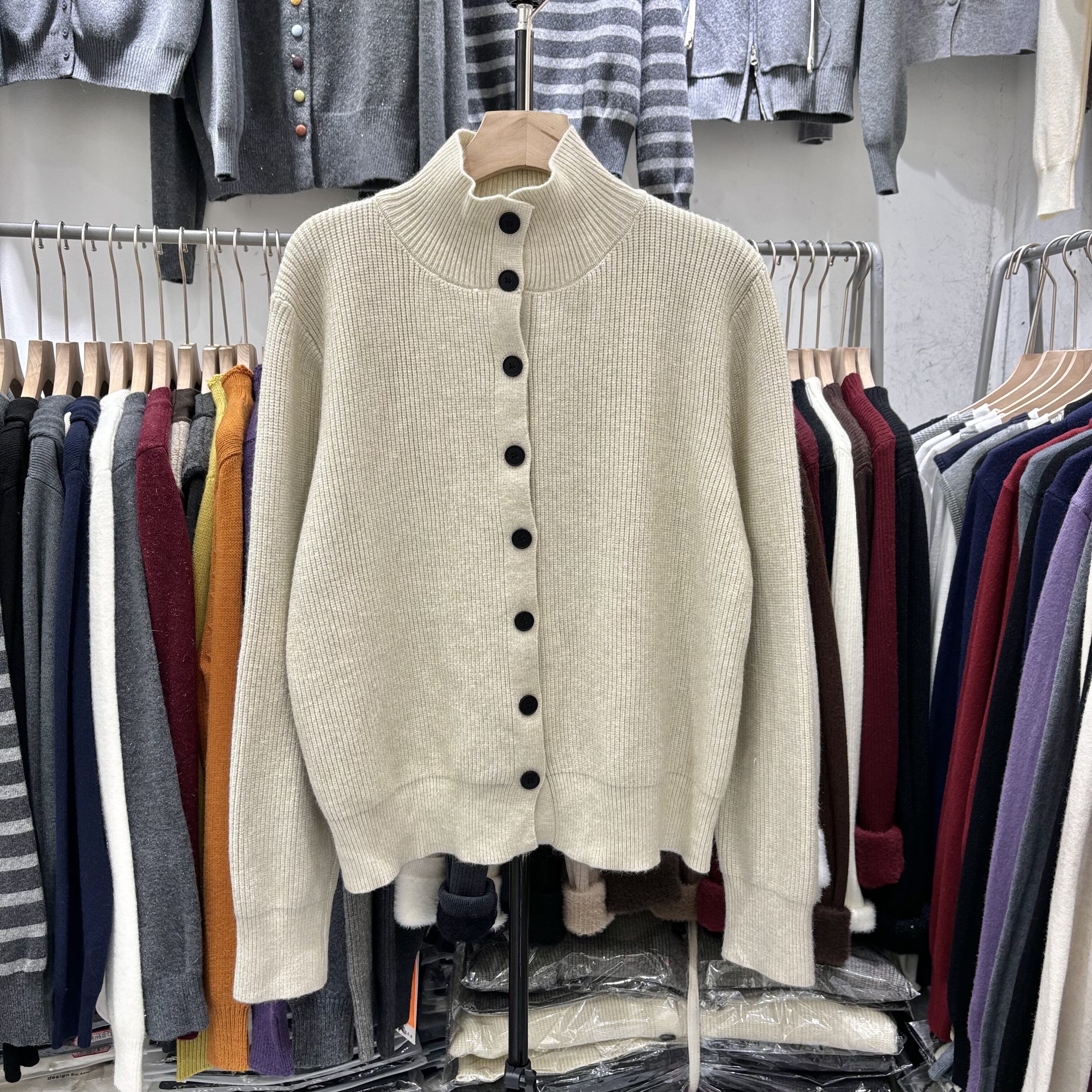 欧货2025冬新款韩版宽松显瘦百搭高领针织开衫女毛衣外套上衣