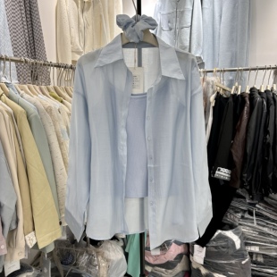 防晒外套空调衫 长袖 螺纹棉吊带两件套韩系衬衫 天丝衬衣 9068 薄款