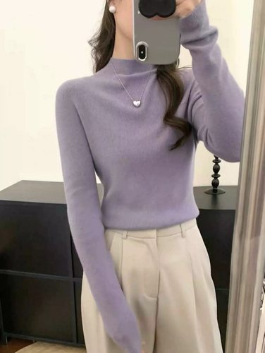 无缝毛衫女针织打底衫2025新款韩版简约半高领高领净版毛衣23201