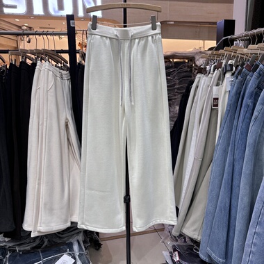 欧洲站2025秋新款宽松百搭抽绳松紧腰直筒休闲裤女阔腿裤潮61382