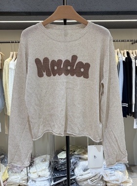 缤典BD66099圆领字母印花宽松套头短款长袖针织衫女春季显瘦上衣