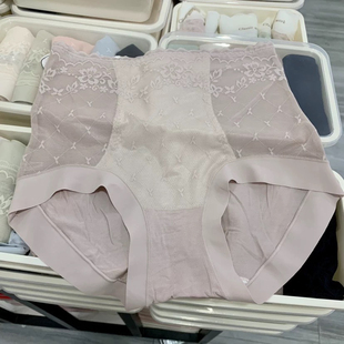 4条装高腰收腹平角裤精致蕾丝莫代尔面料桑蚕丝底裆 碧玉端庄6720