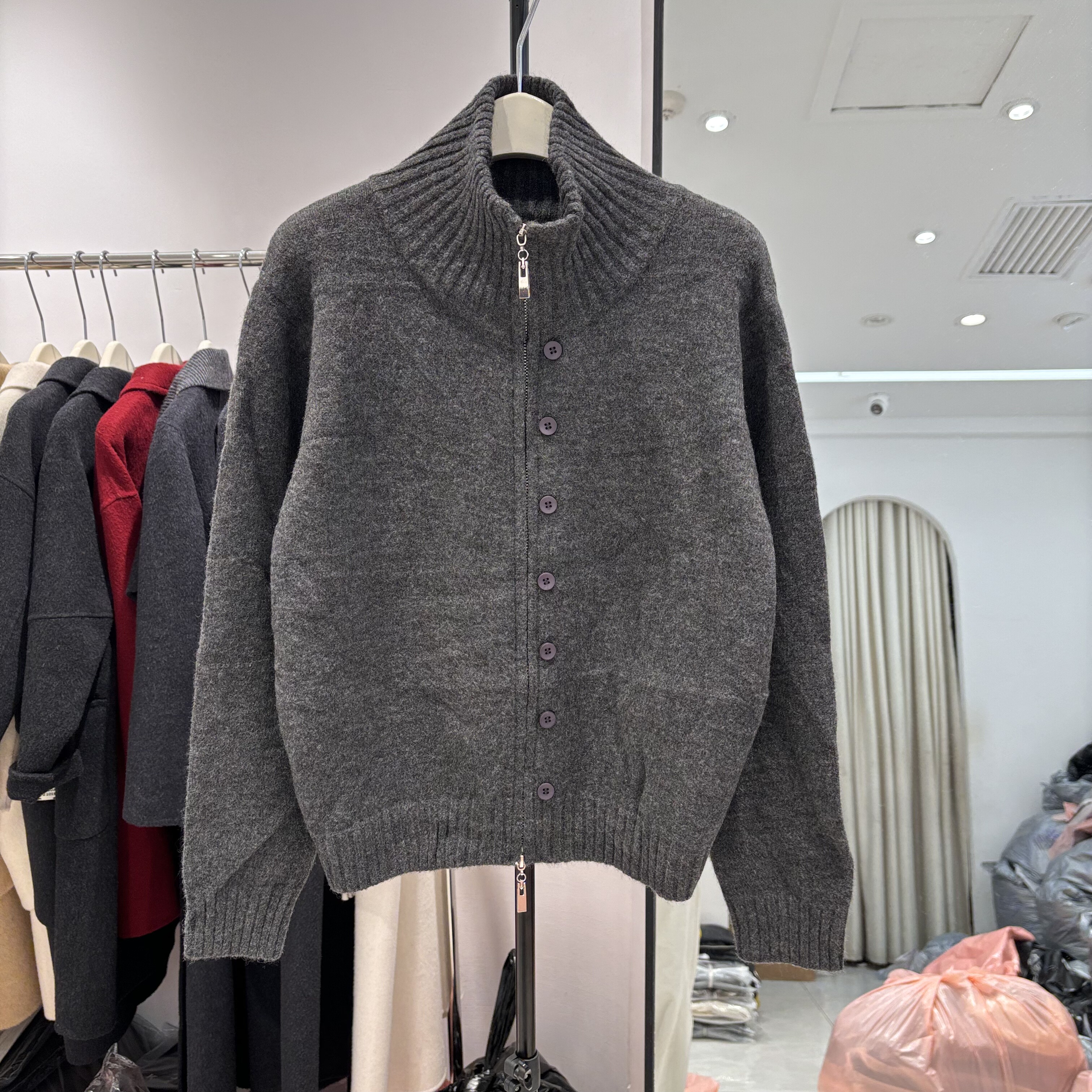 2025秋冬新款韩版立领显瘦百搭高领长袖针织衫女毛衣外套上衣8093