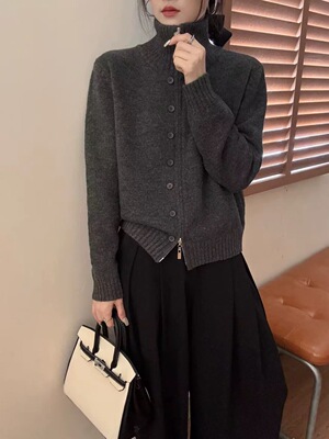 欧货2025秋冬百搭高领长袖针织衫女宽松显瘦休闲打底毛衣外套8093