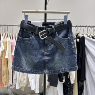 日系复古牛仔短裙半身裙女小个子春季低腰包臀裙a字裙子裙裤6379