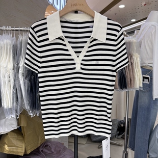 设计感polo领针织短袖女2026夏高级感薄款冰丝独特别致上衣88030