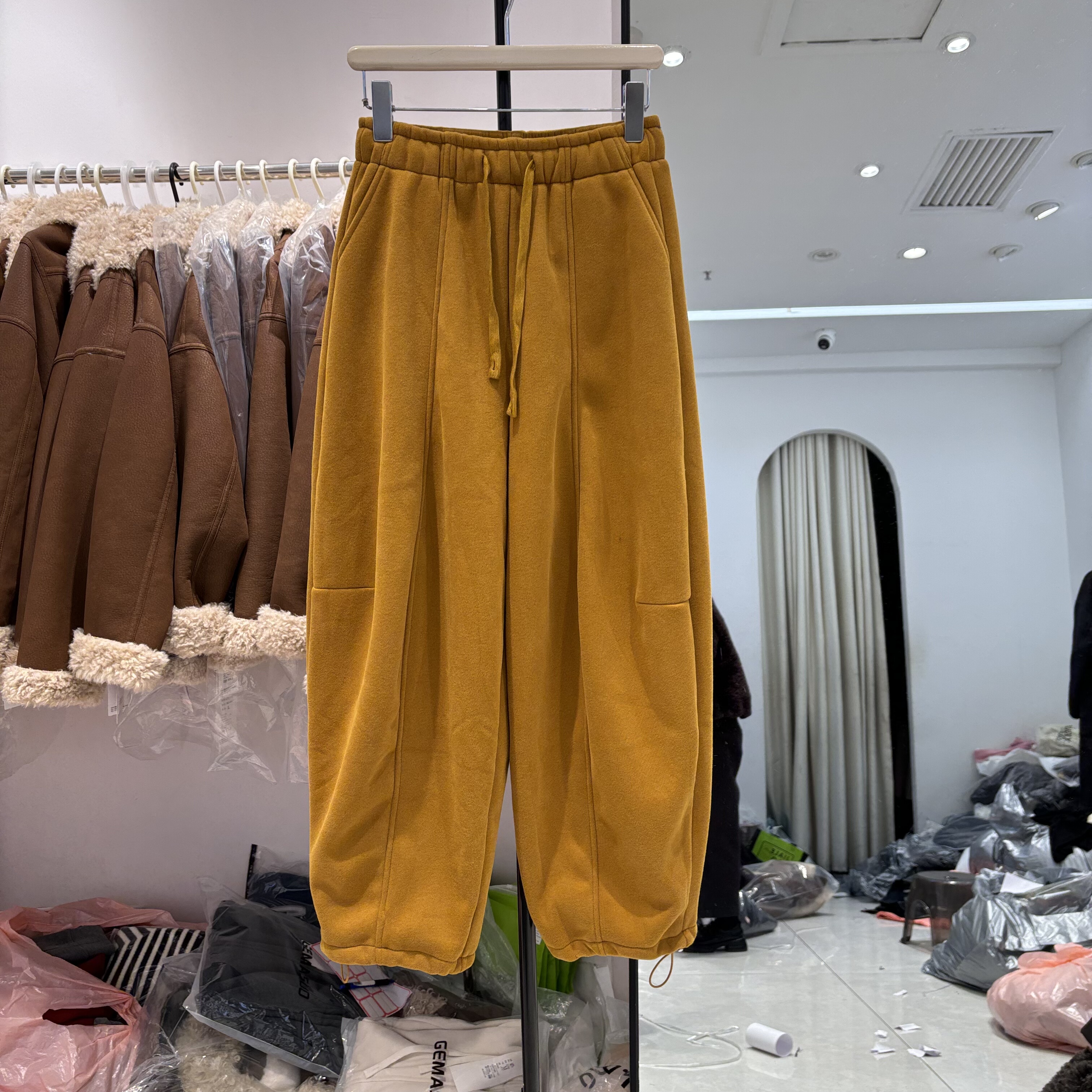 GMS歌玛索时尚百搭松紧腰抽绳加绒显瘦百搭休闲裤女哈伦裤35366