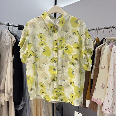 2026夏季新法式田园风碎花印花衬衫女短袖翻领气质减龄百搭上衣