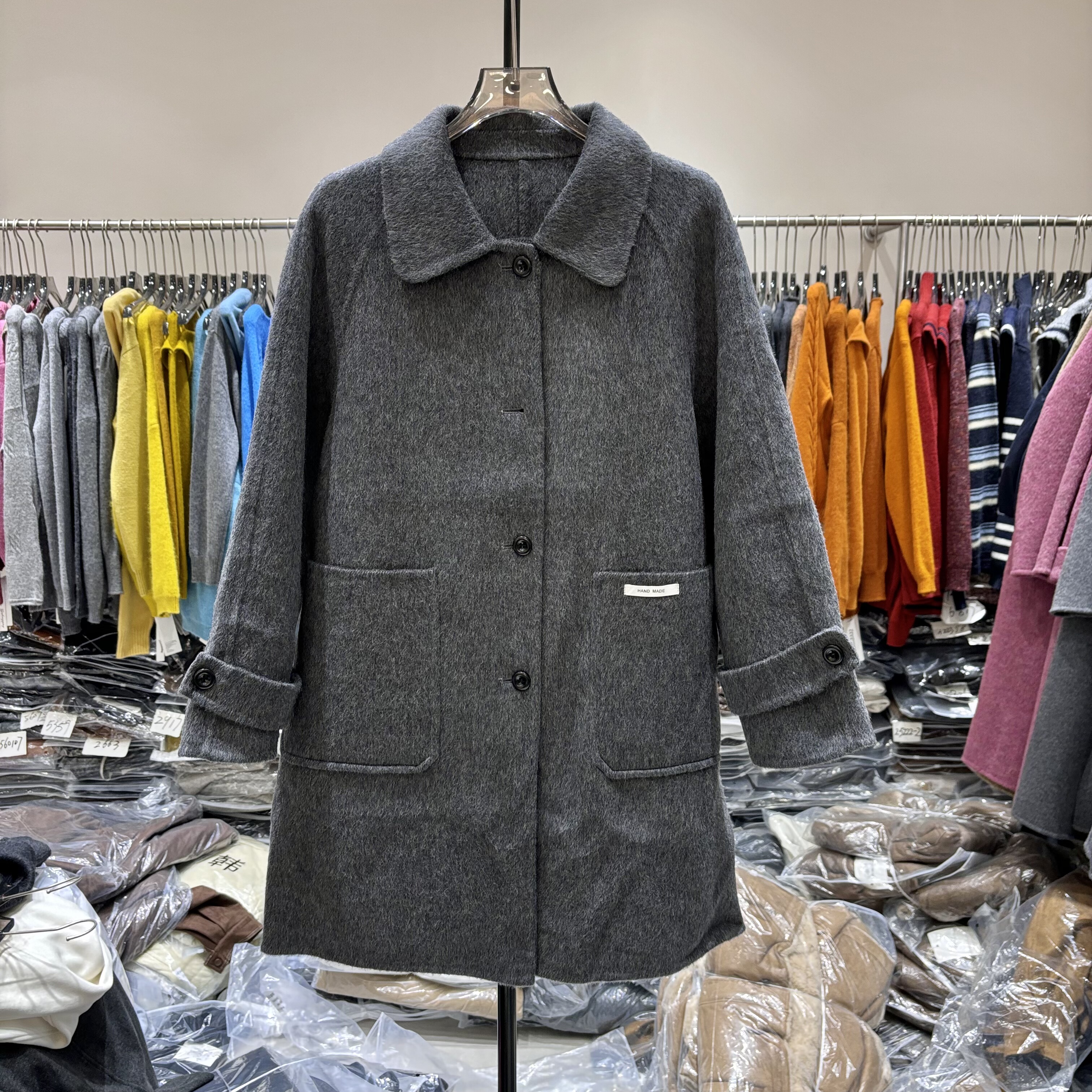 感双面羊绒大衣女中长款2025秋冬新款韩版宽松口袋羊毛呢外套