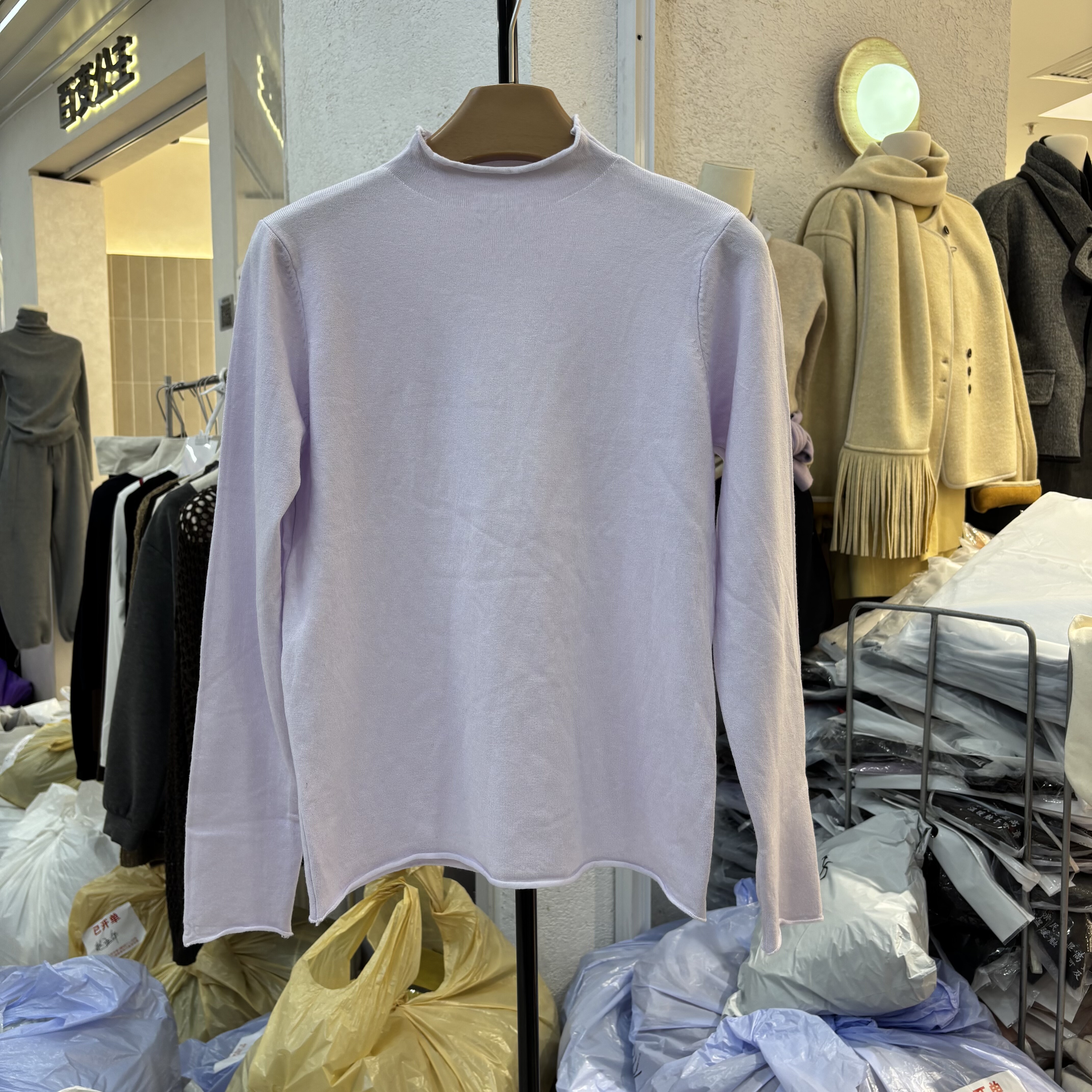 韩系多色高领简约薄款打底衫修身显瘦光板套头针织衫