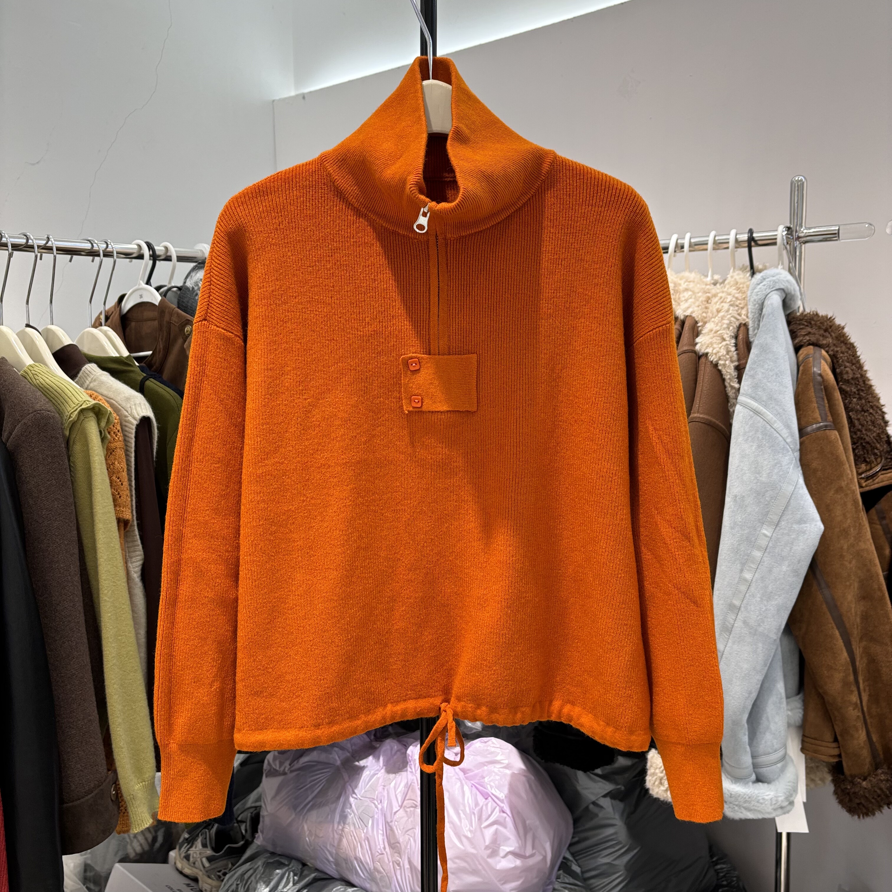 韩版宽松显瘦百搭半拉链高领针织衫女休闲套头毛衣上衣潮2025冬季