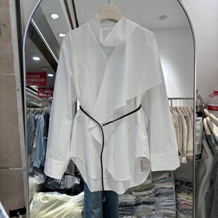 优雅基调轻奢法式气质高级感荷叶领飘带天丝混纺白衬衫衬衣26150