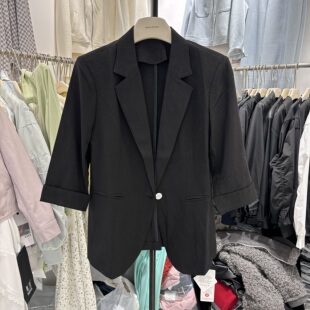 2026亮丝西装外套女修身七分袖小西服高级感百搭一粒扣洋气上衣