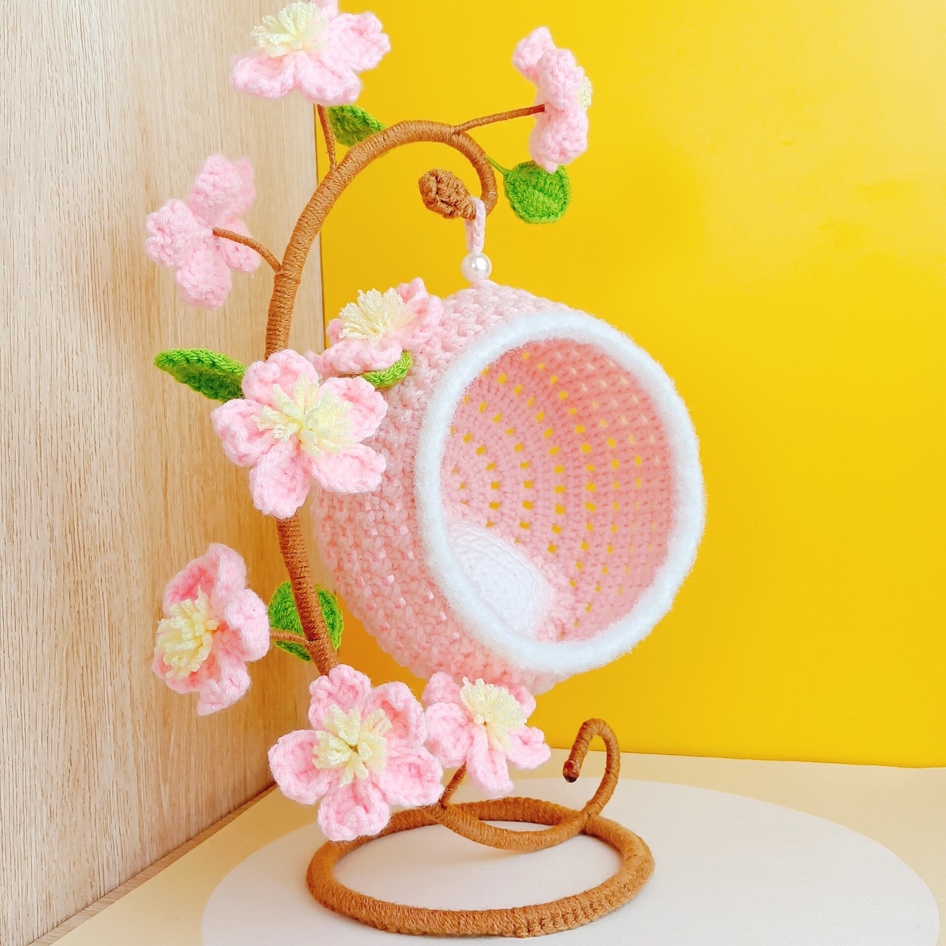 棉花娃娃吊篮花架玩偶手工钩织创意礼品吊椅樱花款生日礼物成品