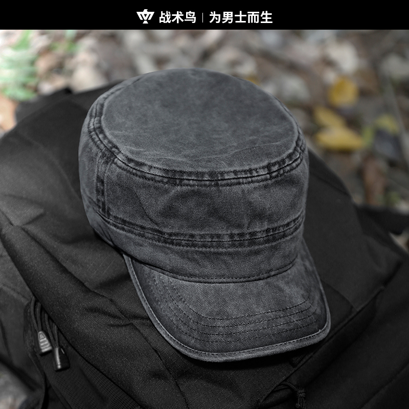 战术鸟(全棉材质)平顶鸭舌帽男纯棉棒球帽复古做旧休闲帽子工装潮