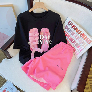 RM15552#纯棉运动短裤套装女夏季设计感小众上衣洋气网红休闲裤子两件套潮