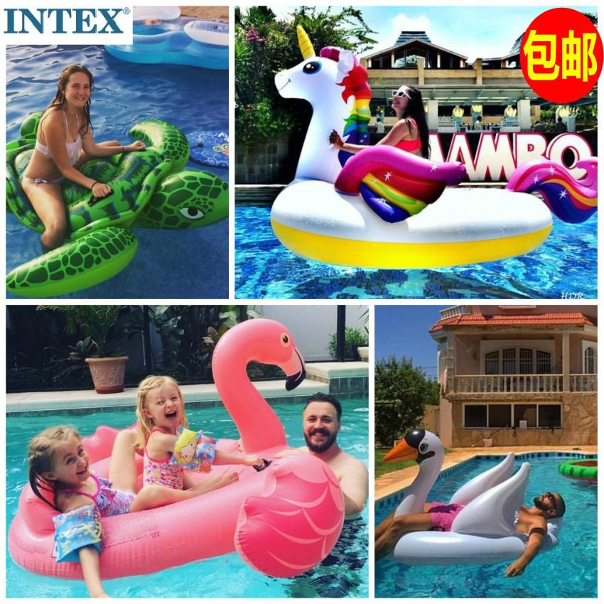intex出口加厚双人充气座骑 独角兽/海龟/黄鸭/飞机3人水上坐骑