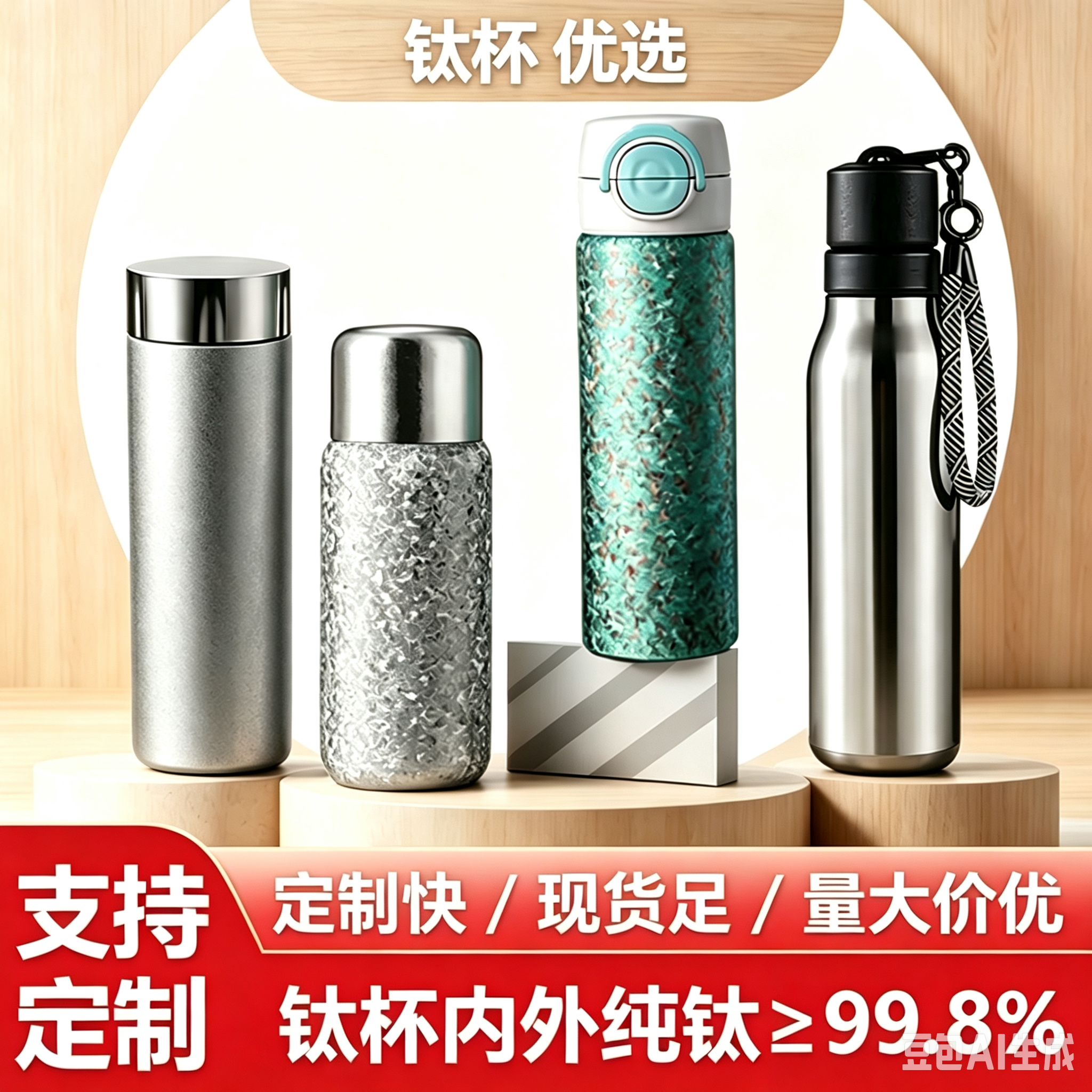 新款纯钛保温杯高颜值便携轻奢商务钛杯纯钛杯简约大容量杯子水杯