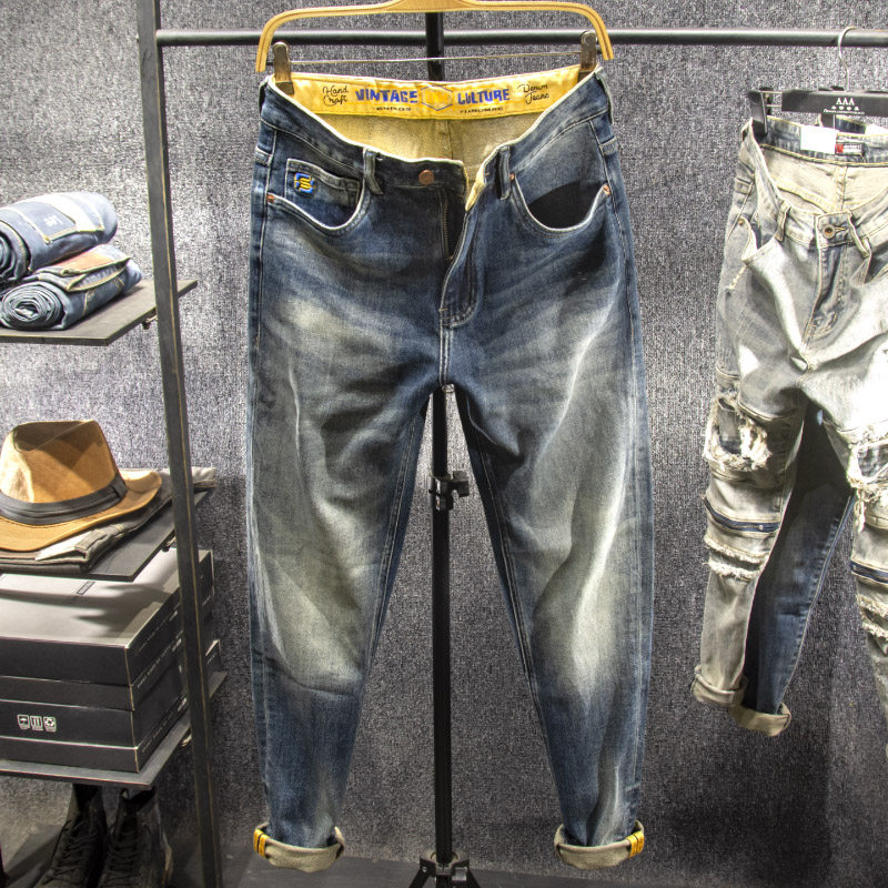 三古木棉 高端复古怀旧牛仔裤男修身小脚秋冬新品做旧裤子男潮牌,男装,牛仔裤,淘宝优惠券,粉丝福利购,淘宝优惠卷