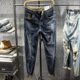 男修身 三古木棉 小脚 春秋季 潮牌ins破洞牛仔裤 补丁裤 子男痞帅长裤