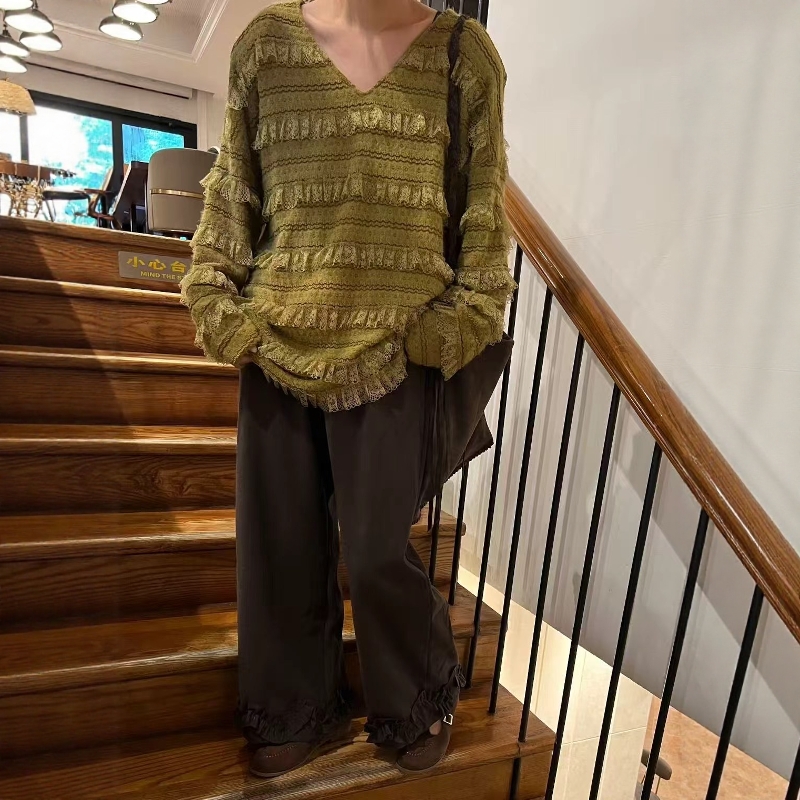 长袖加绒蕾丝衫女宽松中长款