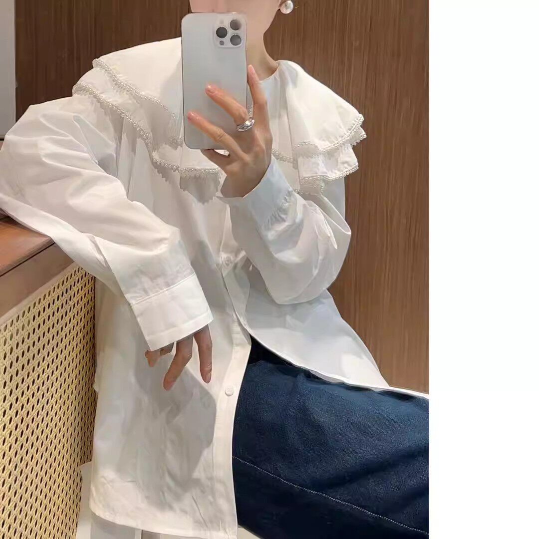 慵懒宽松双层领慵懒减龄女士衬衣