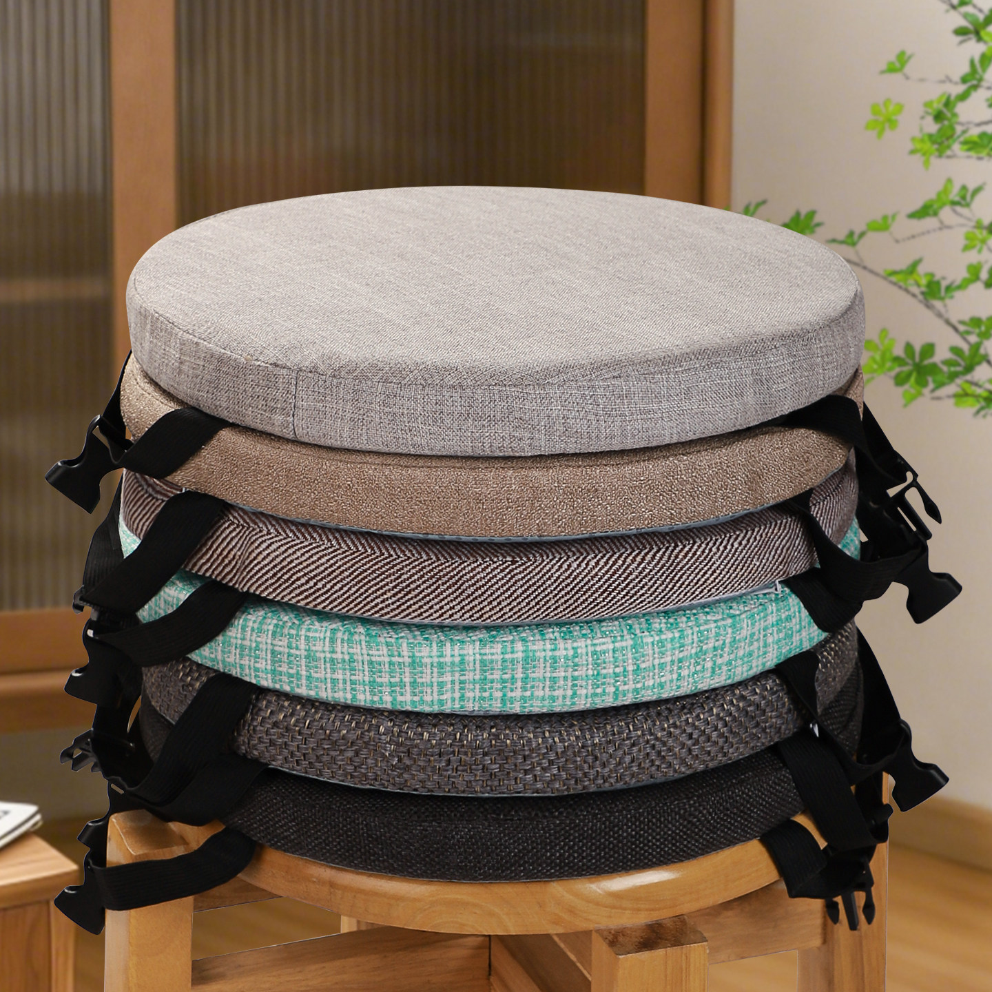 圆形坐垫可拆洗加厚圆凳垫带绑带藤椅坐垫四季通用高脚凳海绵屁垫,居家布艺,椅垫,淘宝优惠券,粉丝福利购,淘宝优惠卷