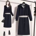 搭配一整套胖mm梨型显瘦学院风卫衣半身裙三件套装 大码 时尚 秋季 裙