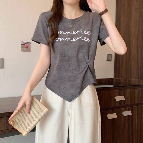 夏季新款大码胖mm韩版不规则短袖t恤女装洋气时尚显瘦上衣2-240斤