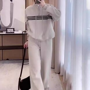 大码时尚高级运动服套装女春秋胖mm宽松显瘦卫衣阔腿裤休闲两件套