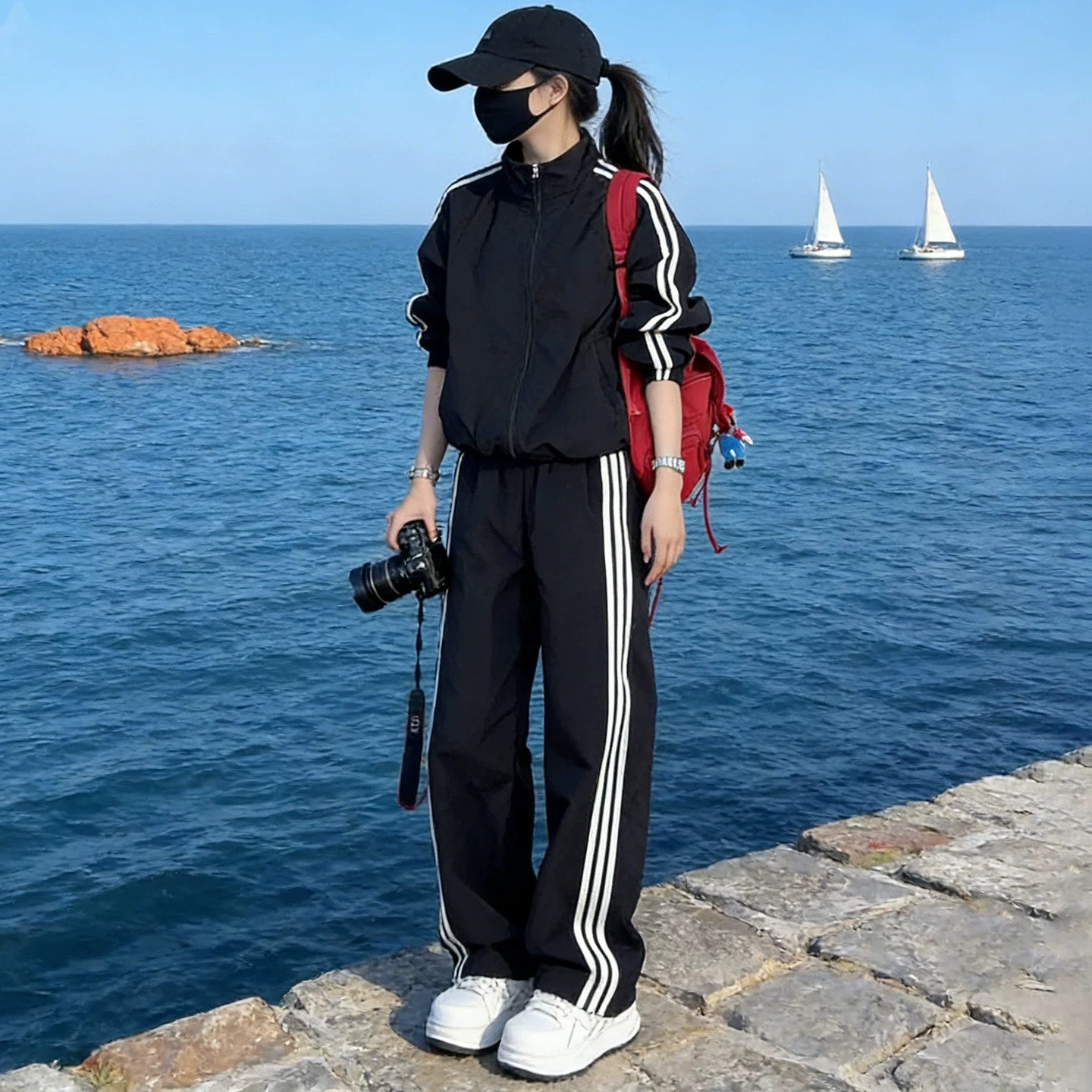 高级感休闲运动套装女胖mm大码秋季立领卫衣外套阔腿裤时尚两件套