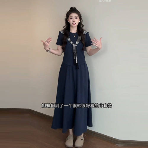 大码女装披肩短袖半身裙三件套夏季胖mm显瘦减龄遮肚休闲时尚套装