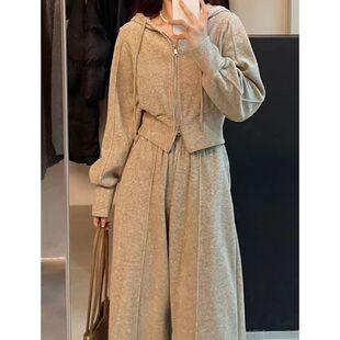 大码休闲运动套装女春秋季新款胖MM高级时尚连帽卫衣阔腿裤两件套