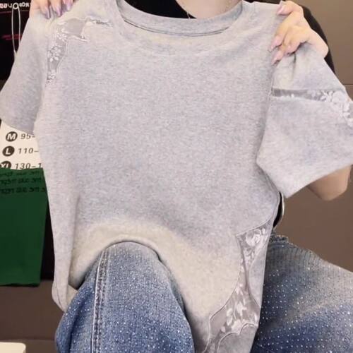 大码高级感正肩短袖t恤女夏季