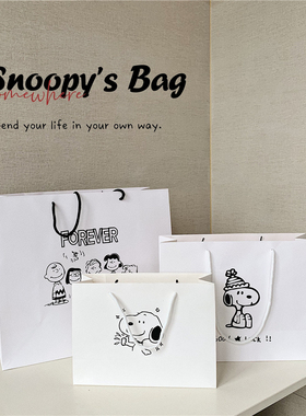 INS史努比snoopy提手纸袋卡通高级购物袋小大白色礼品定制服装店