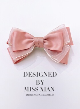 韩国绸缎带蝴蝶结发夹高级感珍珠纱气质后脑勺横夹弹簧夹头饰发饰