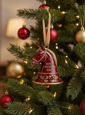 跨境新款圣诞节Horse Bell Ornament红色手工马铃铛树脂挂件装饰
