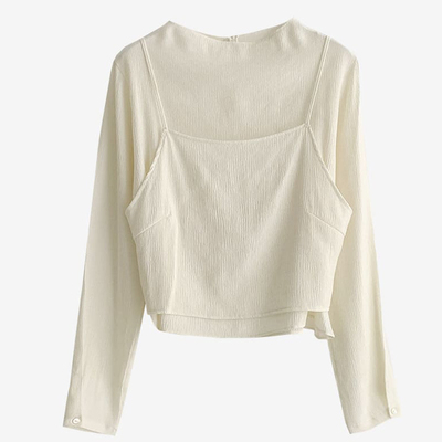 宽松简约套头长袖腈纶女衬衫套装