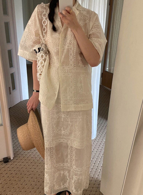 现24夏love-minut时尚百搭波西米亚慵懒范棉料女套装衬衫+半身裙