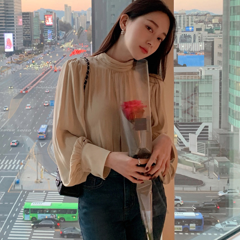 2022春夏~holic时尚百搭甜美清新简约气质立领套头宽松式女衬衫