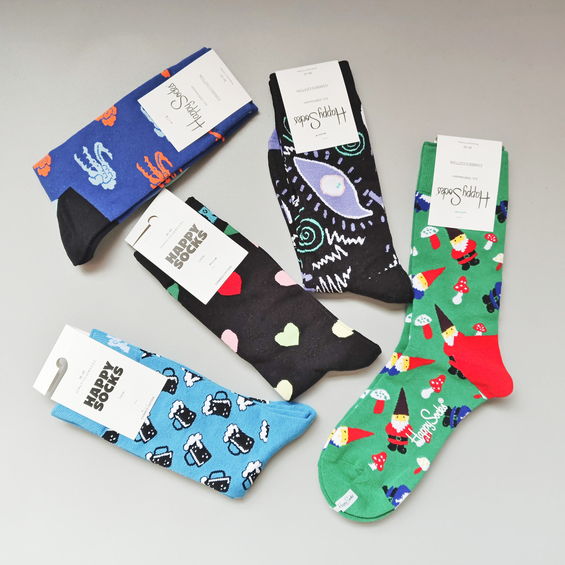 happysocks旗舰店新款爆款女中筒袜瑞典潮牌HS棉袜百搭四季款袜子