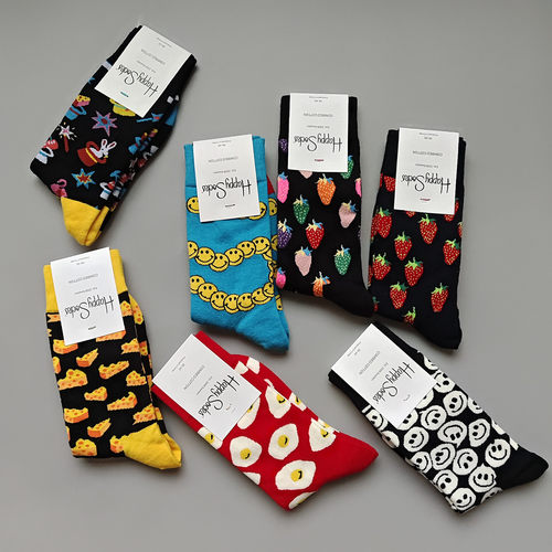 happy socks新款米奇联名嗨皮女袜中筒潮袜情侣长筒时尚中筒袜子