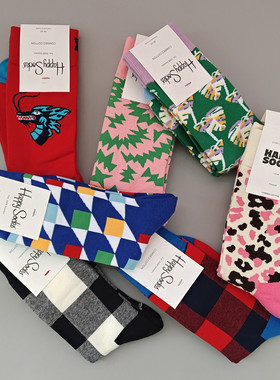 Happy Socks旗舰店款瑞典ins潮牌女袜子纯棉中筒袜可爱中筒袜子