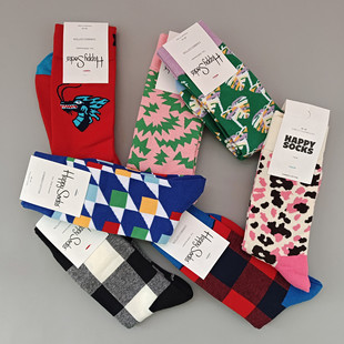 Happy Socks旗舰店款瑞典ins潮牌女袜子纯棉中筒袜可爱中筒袜子