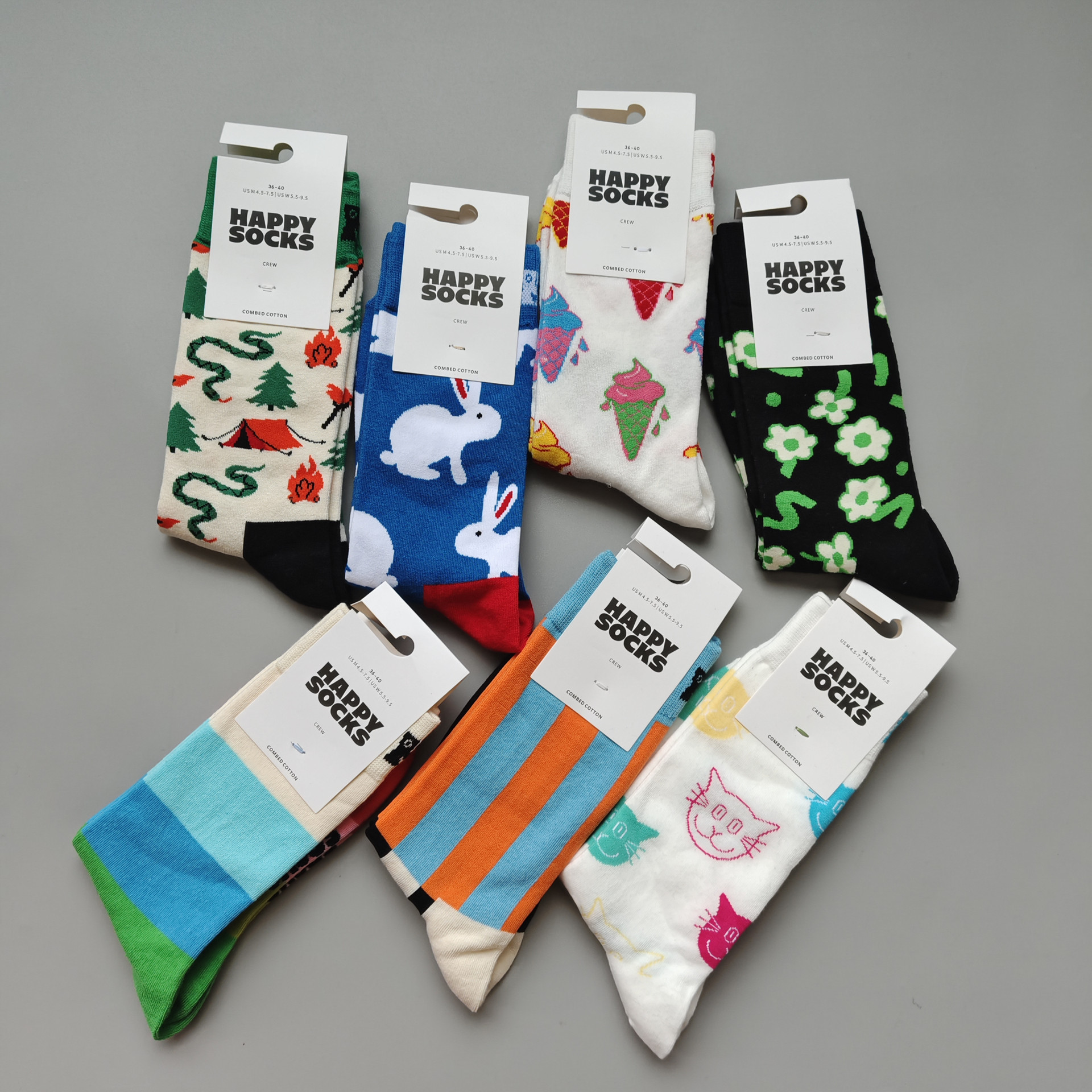 happy socks袜子女纯棉袜子四季百搭时尚中筒嗨皮女袜ins小腿潮袜