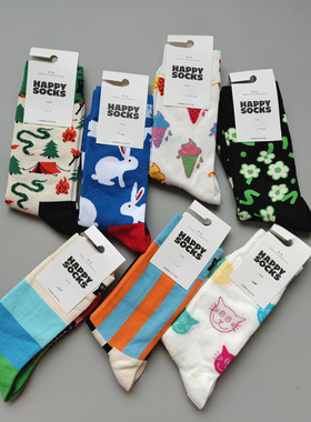 happy socks袜子女纯棉袜子四季百搭时尚中筒嗨皮女袜ins小腿潮袜