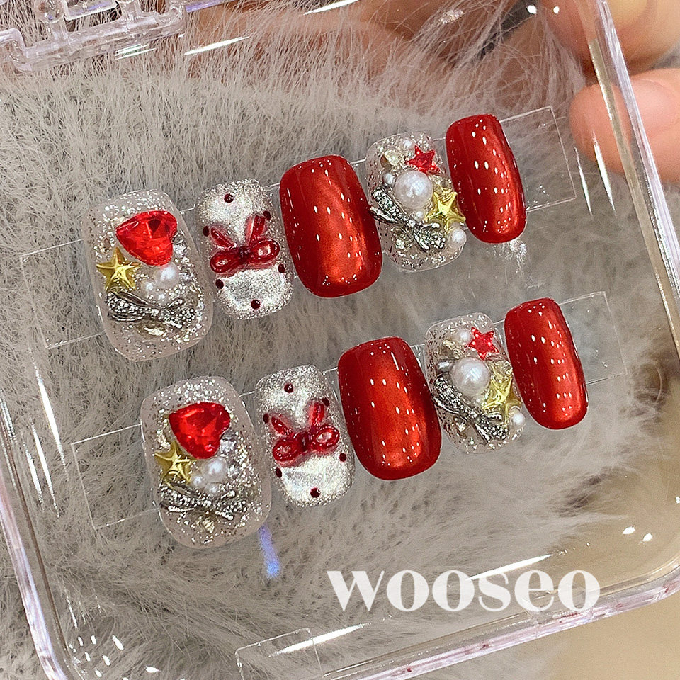 红色猫眼穿戴甲短款秋冬高级感纯手工指甲贴片2026新年款穿戴美甲,彩妆/香水/美妆工具,穿戴甲/甲片,淘宝优惠券,粉丝福利购,淘宝优惠卷