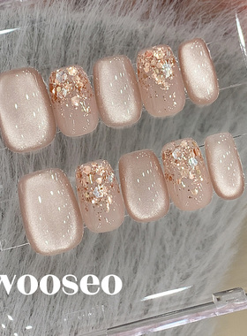 猫眼穿戴甲短款高级感显白纯手工指甲贴片2026新款绝美穿戴式美甲