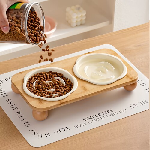 【宠物用品】萌宠宠物陶瓷慢食碗狗碗猫碗防噎带木架防打翻宠物碗